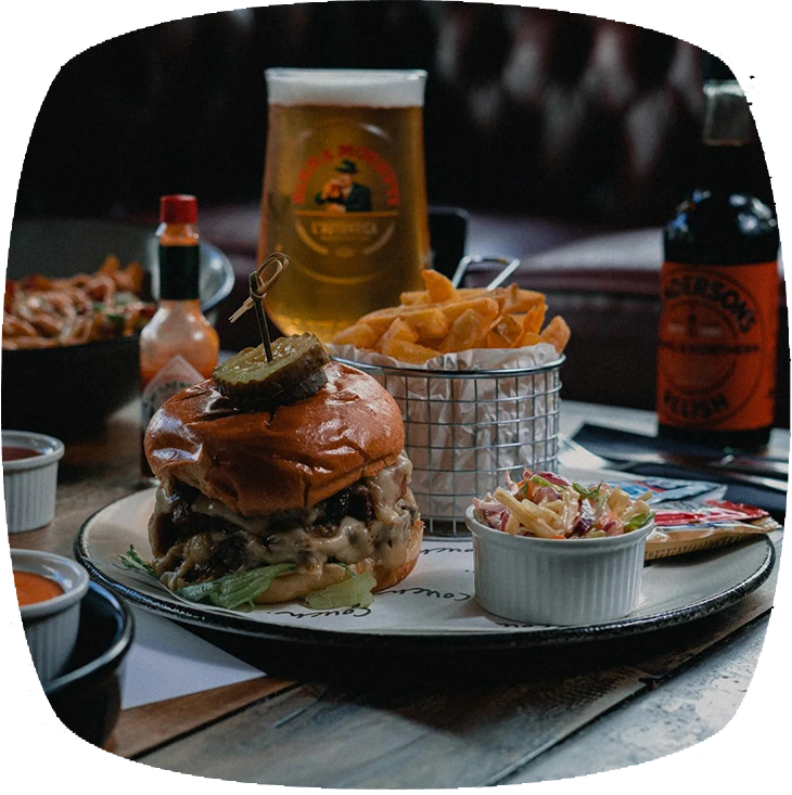 Burger, fries and a beer